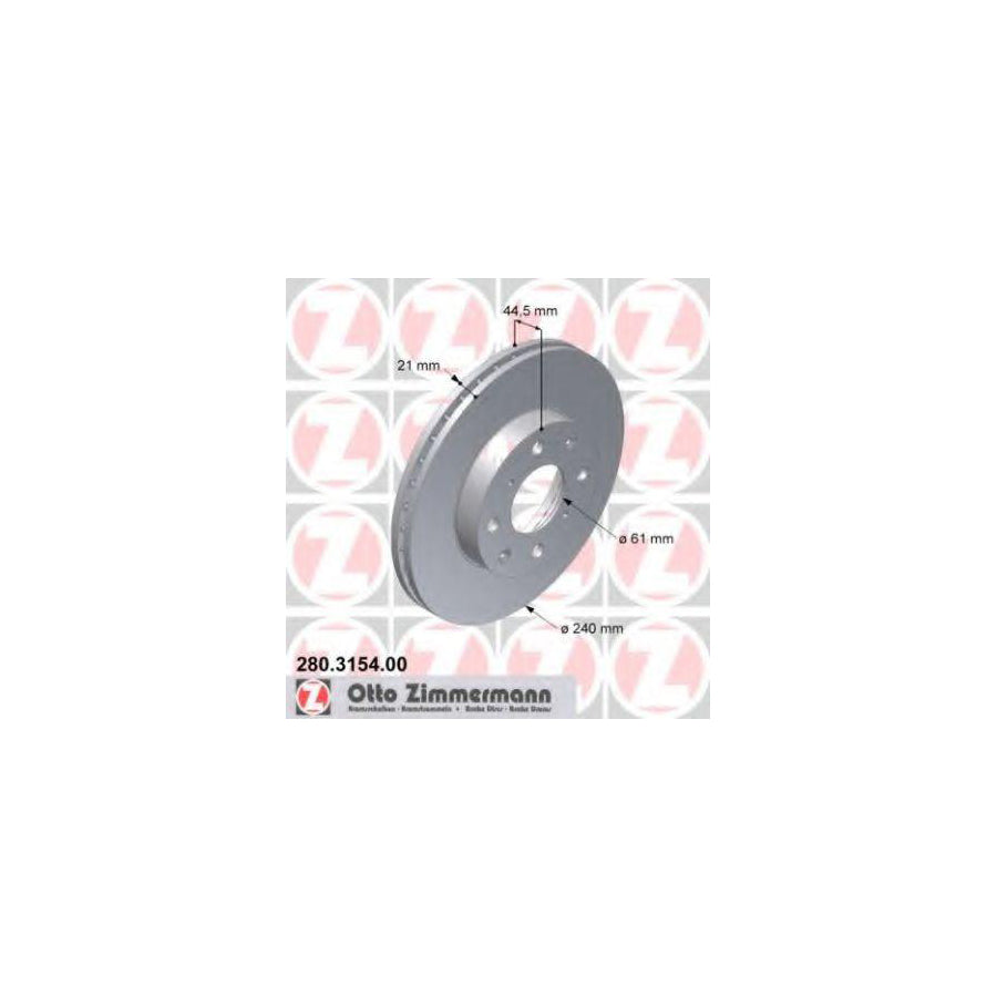 ZIMmERMANN 280 3154 00 Brake Disc for HONDA CIVIC Internally Vented