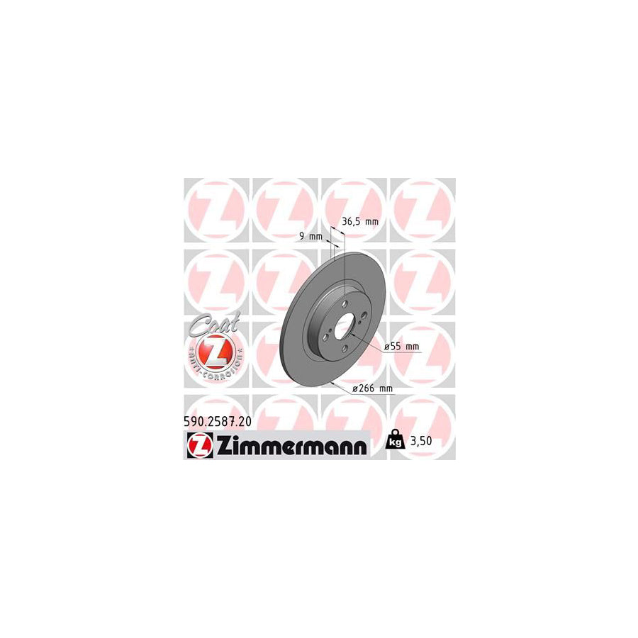 ZIMmERMANN COAT Z 590 2587 20 Brake Disc for TOYOTA COROLLA Solid Coated