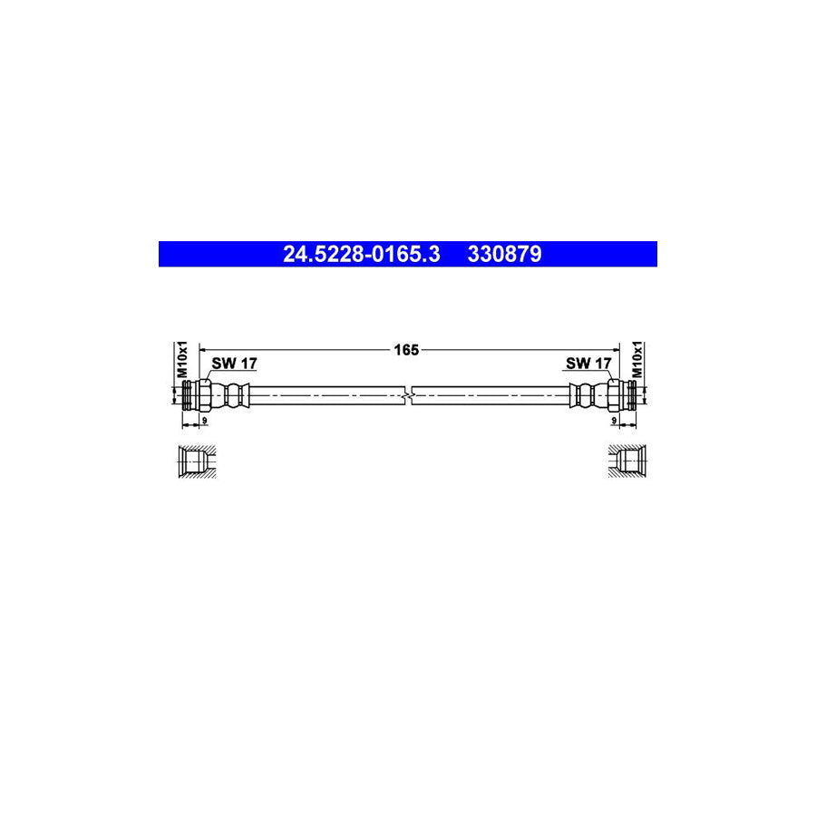 ATE 24 5228 0165 3 Brake Hose 165Mm