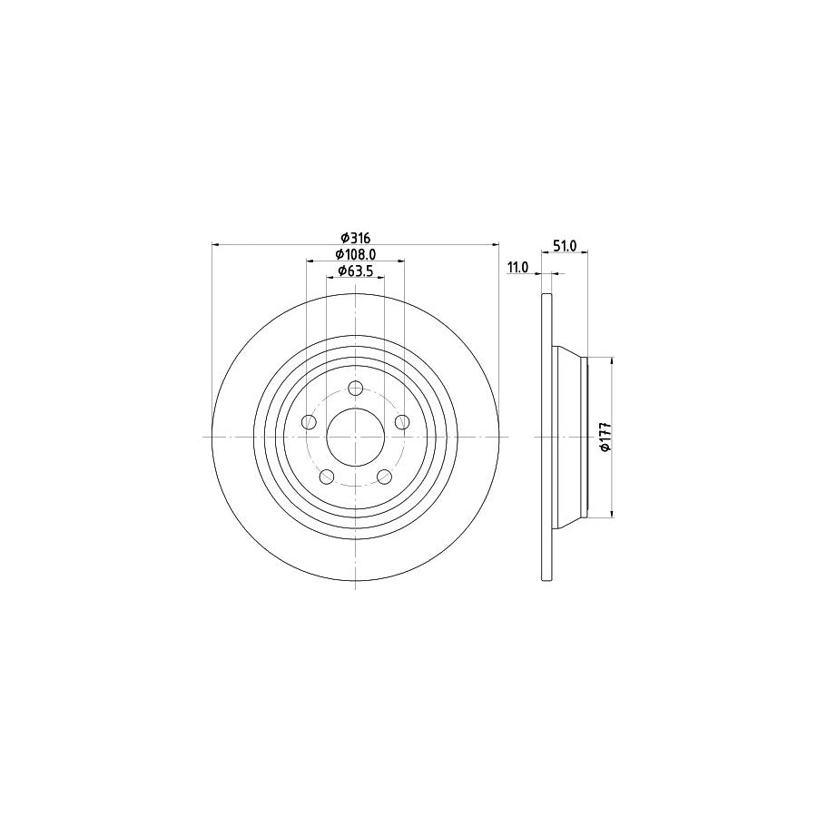 HELLA 8DD 355 126 551 Brake Disc Solid Coated without wheel hub without wheel studs