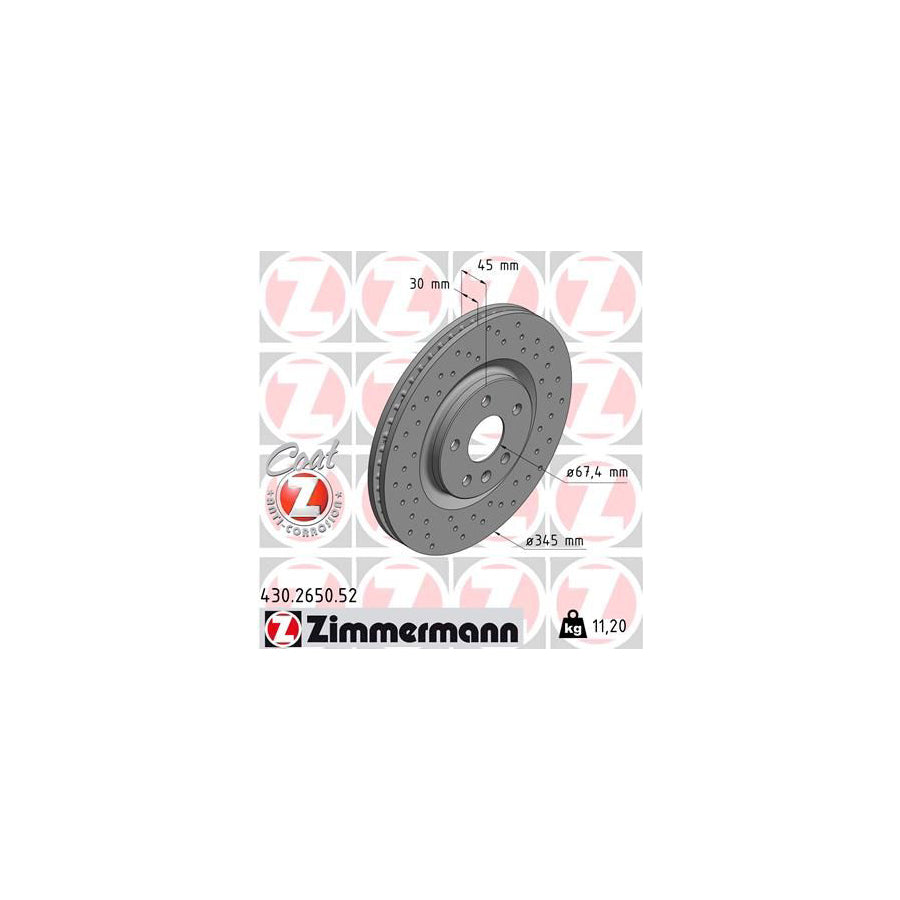 ZIMmERMANN 430 2650 52 Brake Disc Internally Vented Perforated Coated High carbon