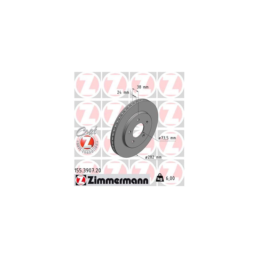 ZIMmERMANN COAT Z 155 3907 20 Brake Disc for CHRYSLER Voyager Grand Voyager III GS Internally Vented Coated High carbon