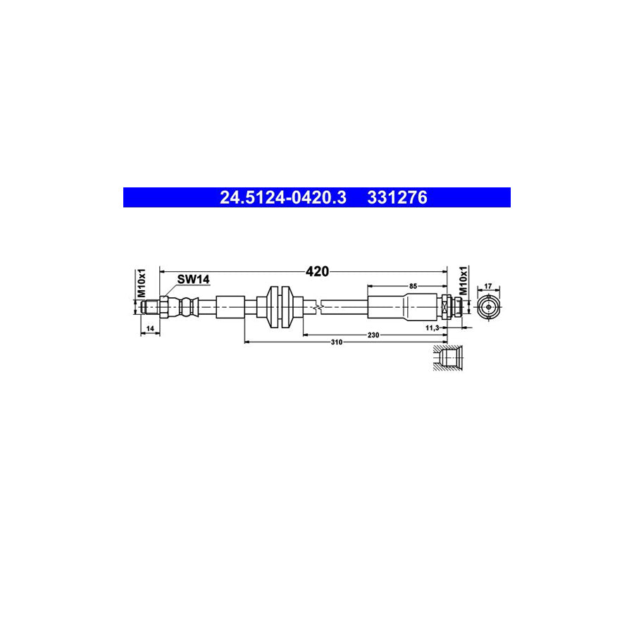 ATE 24 5124 0420 3 Brake Hose 420Mm M10X1 