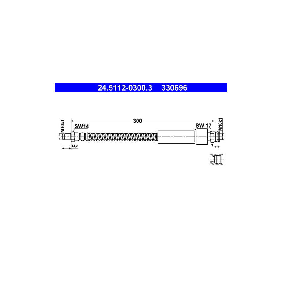 ATE 24 5112 0300 3 Brake Hose for PEUGEOT 205 300Mm M10X1 