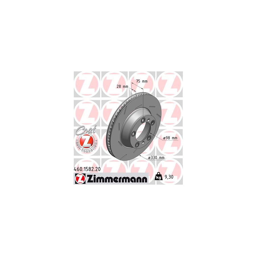 ZIMmERMANN COAT Z 460 1582 20 Brake Disc for PORSCHE Panamera 970 Internally Vented Slotted Coated