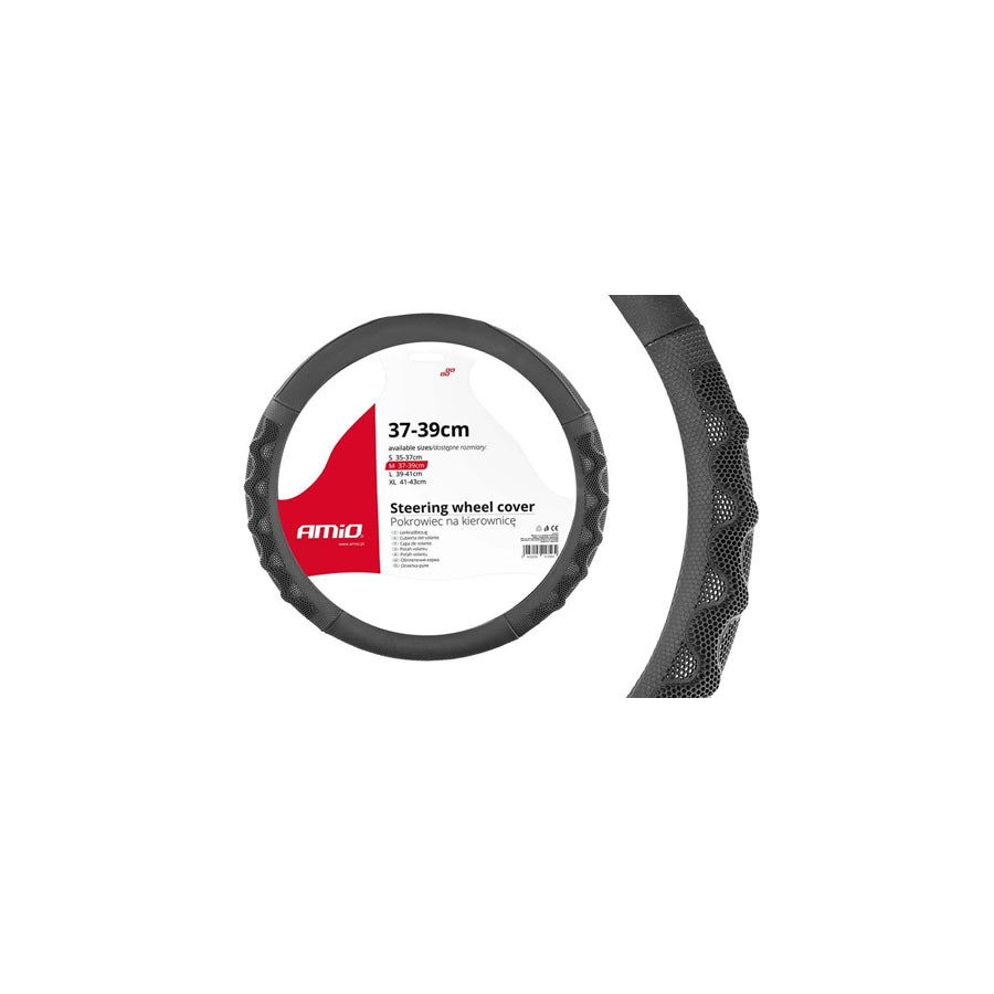AMiO SWC-26-M 02563 Steering wheel cover Black, ?: 37-39cm, Leatherette, Plastic