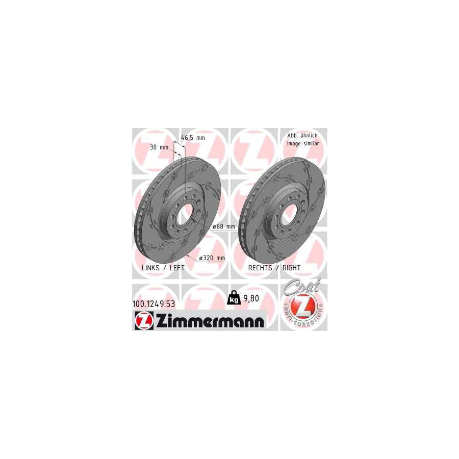 ZIMmERMANN 100 1249 53 Brake Disc Externally Vented Slotted Coated High carbon