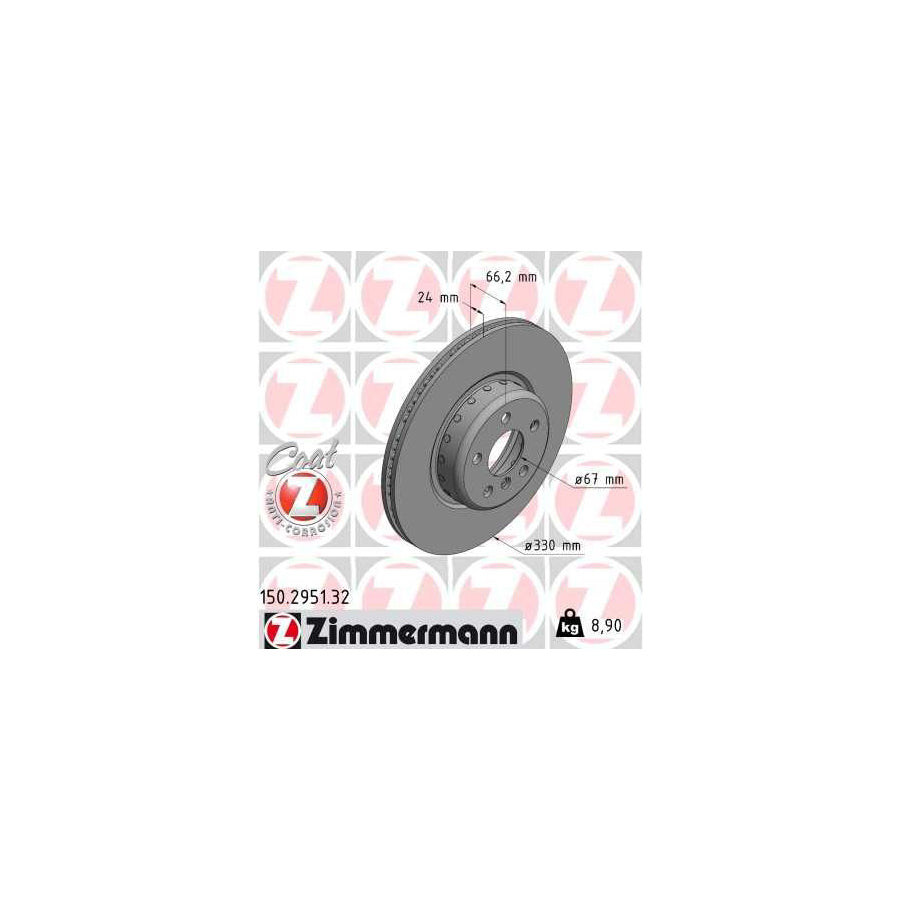 ZIMmERMANN 150 2951 32 Brake Disc Internally Vented Two piece brake disc Coated High carbon