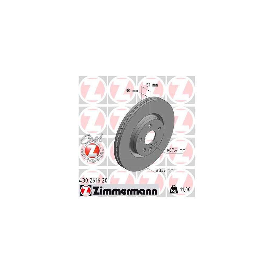 ZIMmERMANN COAT Z 430 2616 20 Brake Disc Internally Vented Coated High carbon