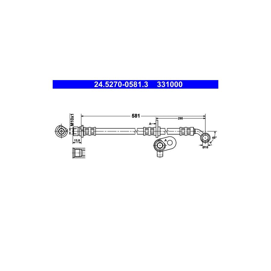 ATE 24 5270 0581 3 Brake Hose for HONDA CR V II RD 581Mm M10X1 