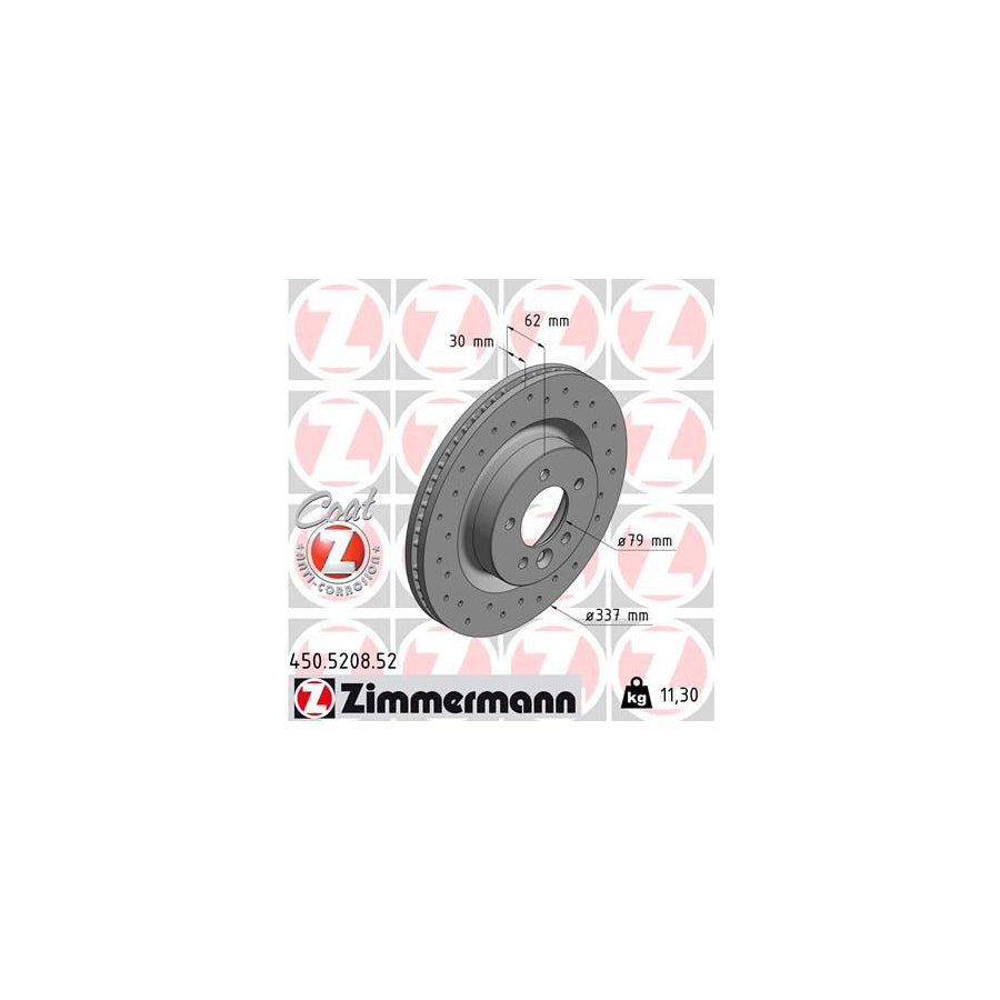 ZIMmERMANN SPORT COAT Z 450 5208 52 Brake Disc Internally Vented Perforated Coated High carbon