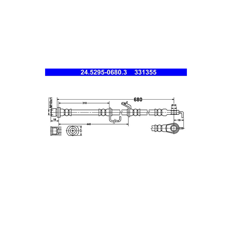 ATE 24 5295 0680 3 Brake Hose for TOYOTA RAV 4 680Mm M10X1 