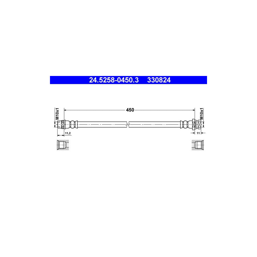 ATE 24 5258 0450 3 Brake Hose 450Mm