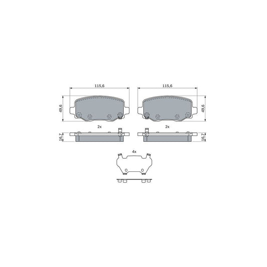 Bosch 0986424961 Brake Pad Set For Jeep Cherokee V Kl With Acoustic Wear Warning With Anti Squeak Plate With Mounting Manual BP2578