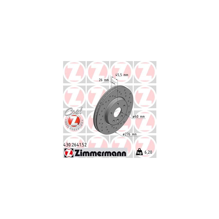 ZIMmERMANN SPORT COAT Z 430 2641 52 Brake Disc Internally Vented Perforated Coated High carbon