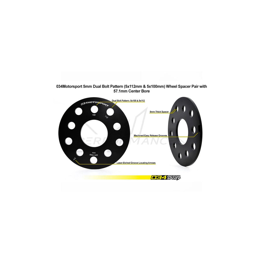 034Motorsport Wheel Spacer Pair, 5mm, Audi/Volkswagen 5x112mm & 5x100mm with 57.1mm Center Bore