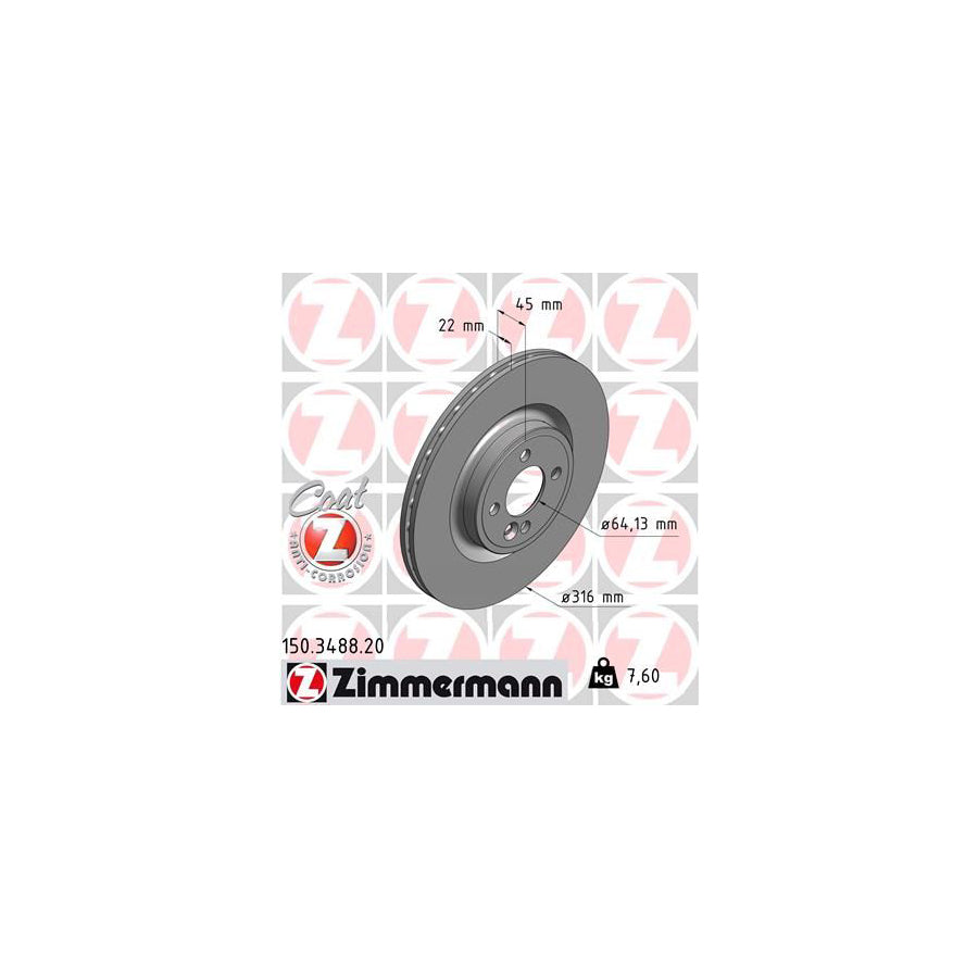 ZIMmERMANN COAT Z 150 3488 20 Brake Disc Internally Vented Coated High carbon