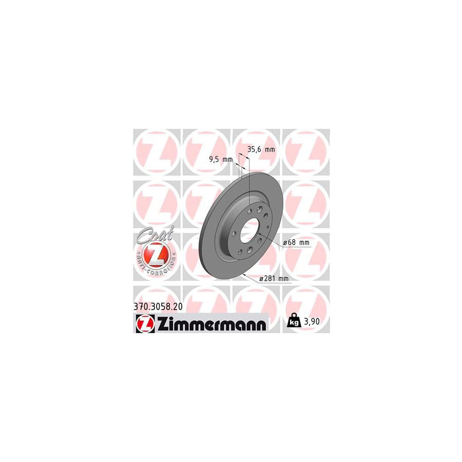 ZIMmERMANN COAT Z 370 3058 20 Brake Disc for MAZDA CX 3 DK Solid Coated