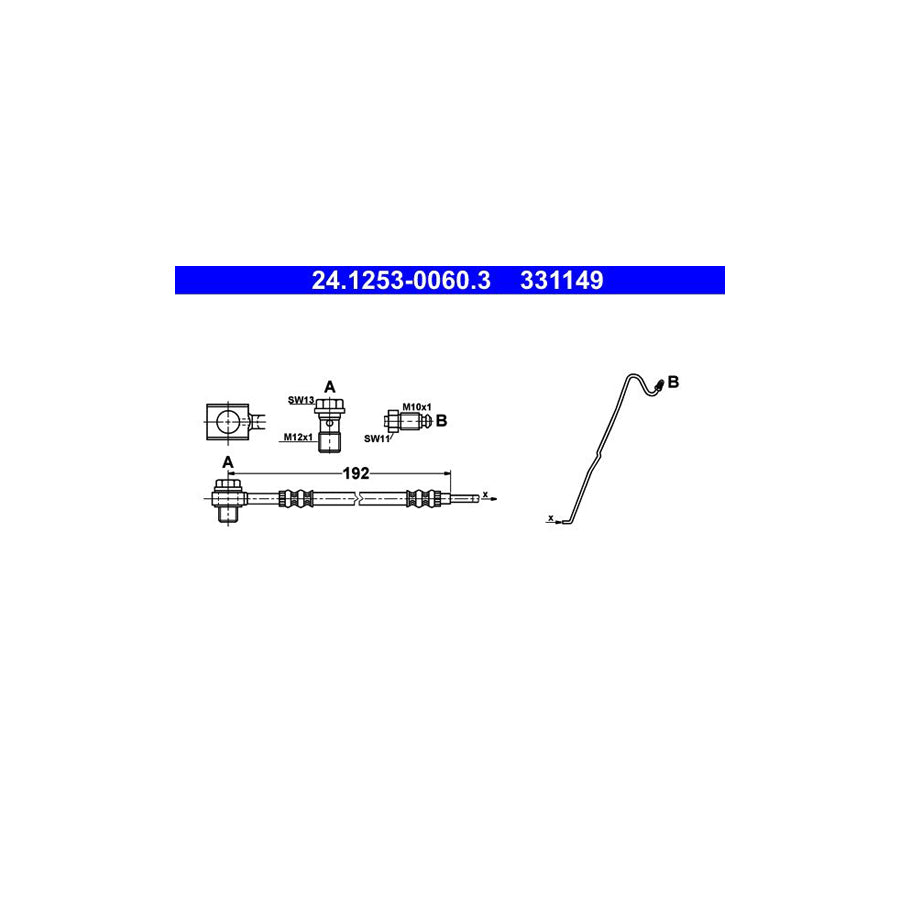 ATE 24 1253 0060 3 Brake Hose 192Mm