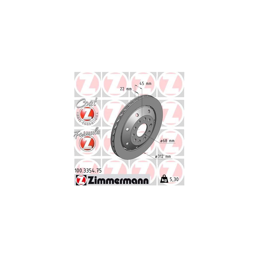 ZIMmERMANN FORMULA Z COAT Z 100 3354 75 Brake Disc for AUDI A4 B5 Avant 8D5 Two piece brake disc Vented Coated Alloyed High carbon