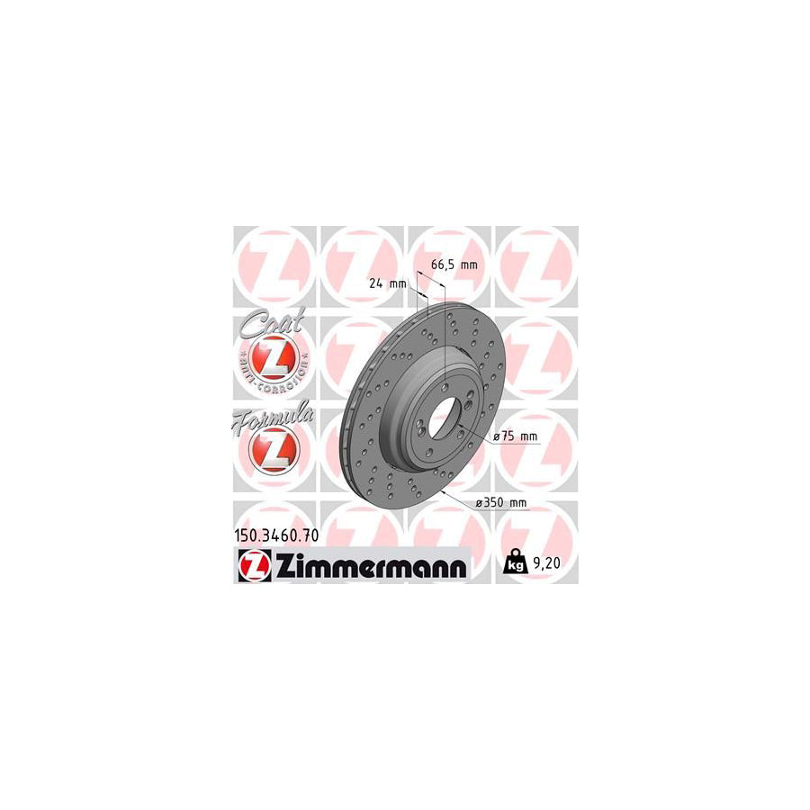 ZIMmERMANN FORMULA Z COAT Z 150 3460 70 Brake Disc Perforated Two piece brake disc Vented Coated Alloyed High carbon