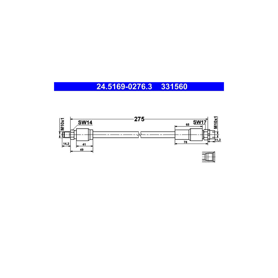 ATE 24 5169 0276 3 Brake Hose 275Mm M10X1 