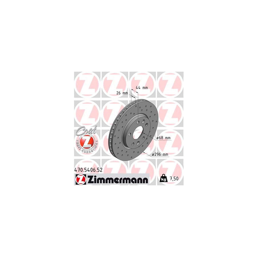 ZIMmERMANN SPORT COAT Z 470 5406 52 Brake Disc for RENAULT TALISMAN Internally Vented Perforated Coated