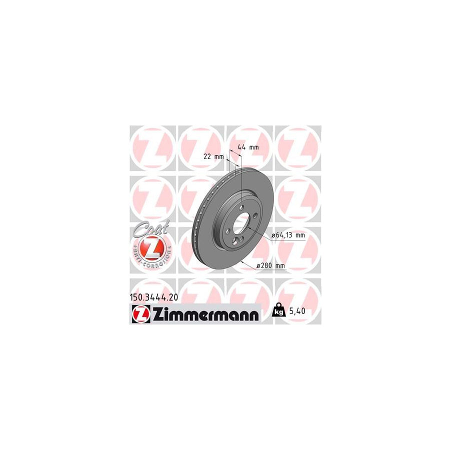 ZIMmERMANN COAT Z 150 3444 20 Brake Disc Internally Vented Coated High carbon