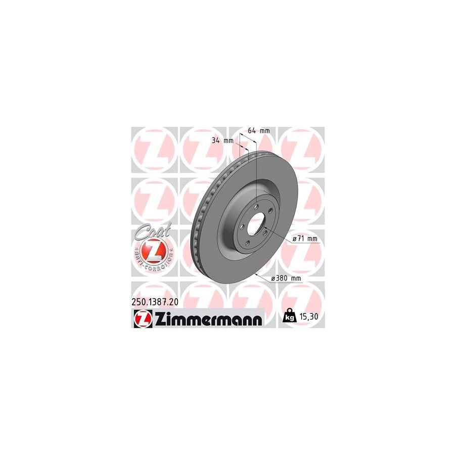 ZIMmERMANN COAT Z 250 1387 20 Brake Disc for FORD USA MUSTANG Internally Vented Coated High carbon