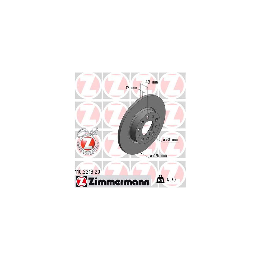 ZIMmERMANN COAT Z 110 2213 20 Brake Disc Solid Coated