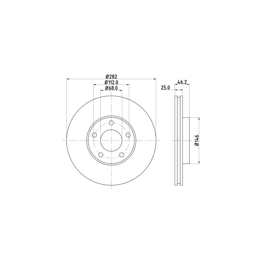 HELLA PRO 8DD 355 105 551 Brake Disc for VW PASSAT Internally Vented Coated without wheel hub without wheel studs