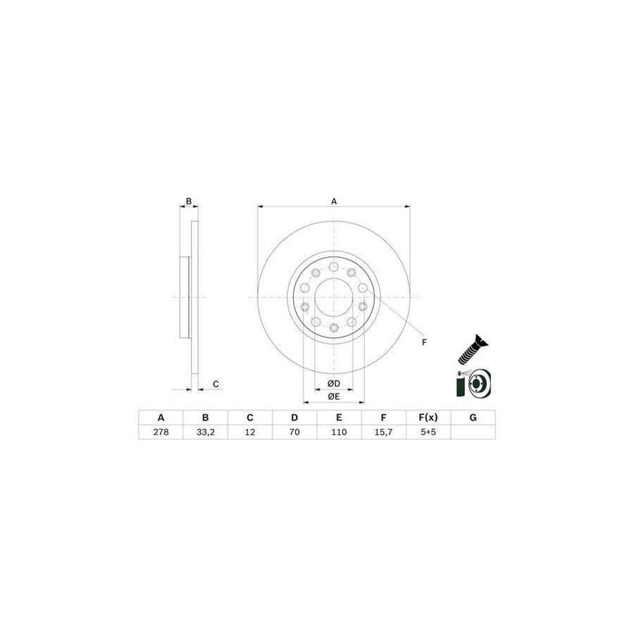 BOSCH 0 986 479 G21 Brake Disc for JEEP Cherokee V KL Solid Coated with bolts screws