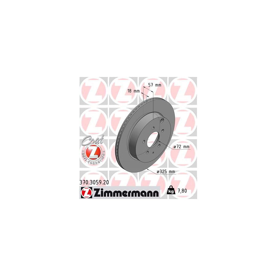 ZIMmERMANN COAT Z 370 3059 20 Brake Disc Internally Vented Coated